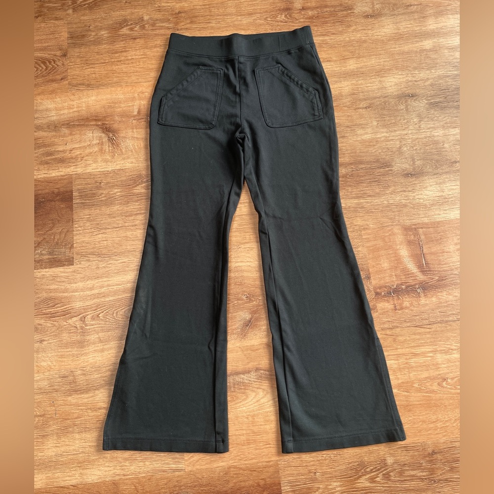 Maeve Anthropologie Eve Kick Flare Pull on Pants Slit Size Small Black‎ Stretch